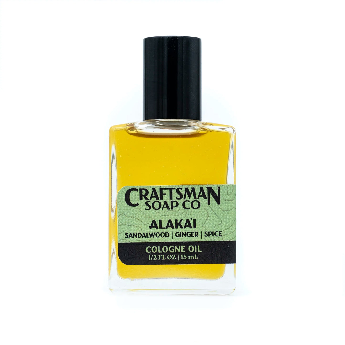 Craftsman Soap Co. Alakaʻi Cologne Oil in clear glass roller ball bottle with black cap — sandalwood and vetiver essential oil cologne handcrafted in Los Angeles