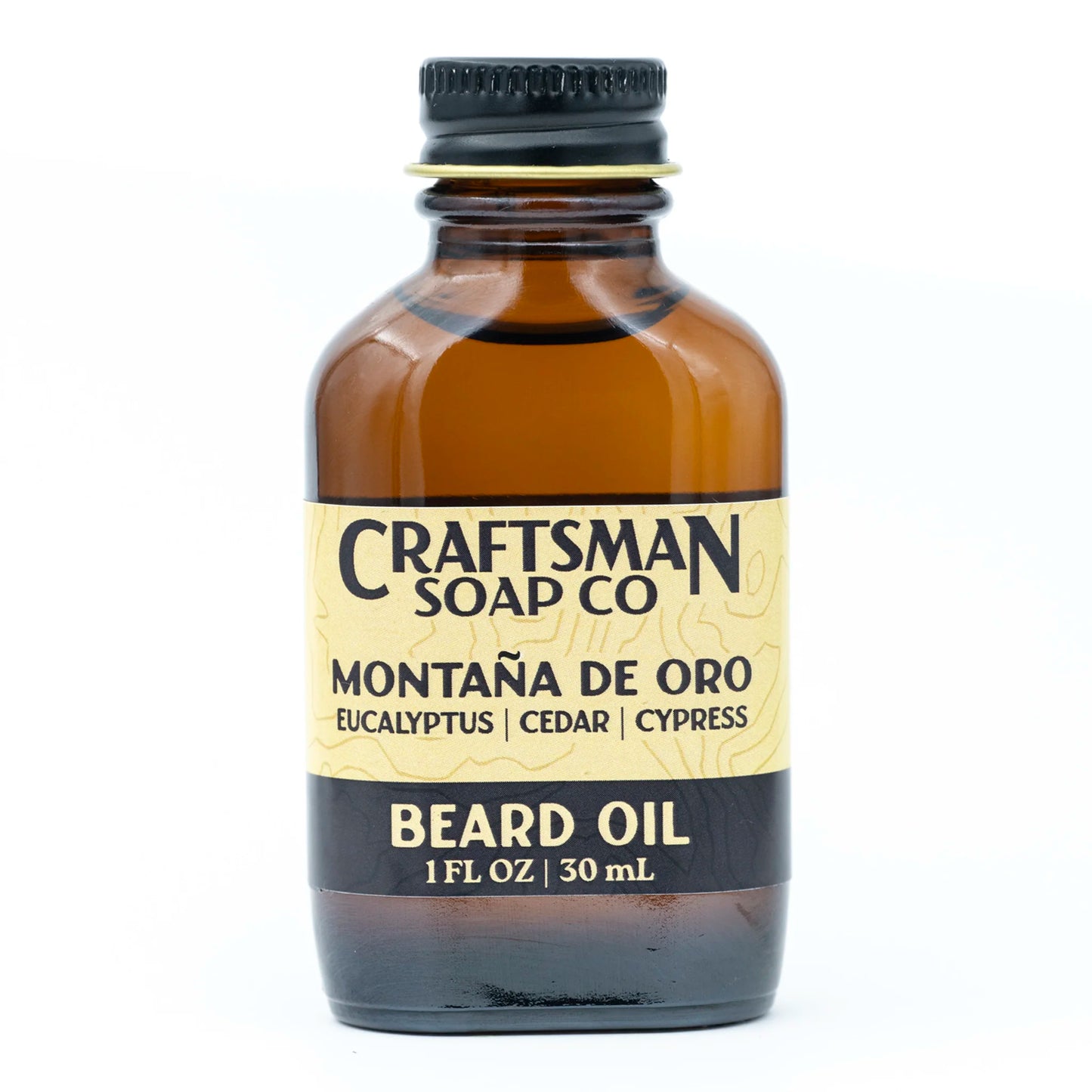 Craftsman Soap Co. Montaña de Oro Beard Oil 1 oz amber glass bottle — eucalyptus and cedar essential oil beard oil handcrafted in Los Angeles