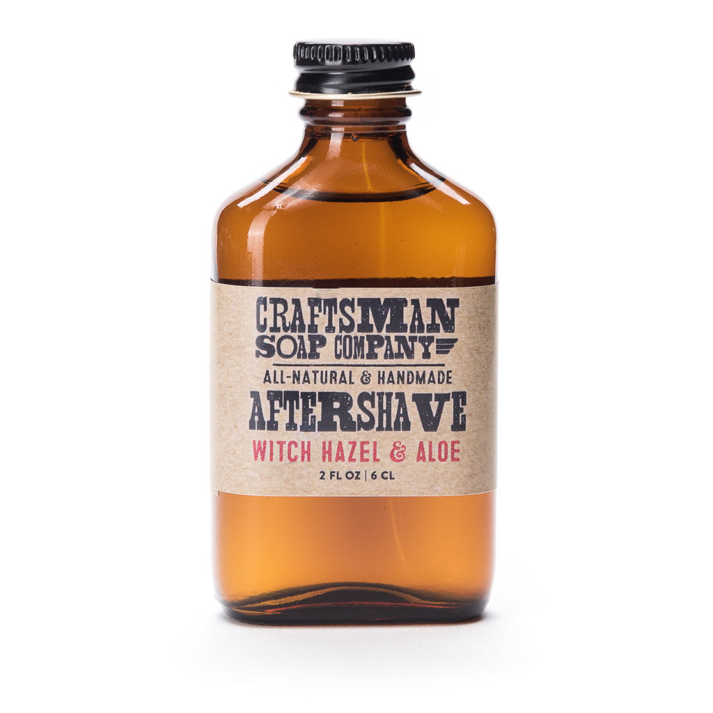 Craftsman Soap Co. Witch Hazel & Aloe Aftershave 2 oz amber glass bottle — unscented traditional aftershave handcrafted in Los Angeles
